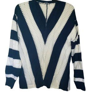 Striped Knit V-Neck Oversized Sweater Size Small